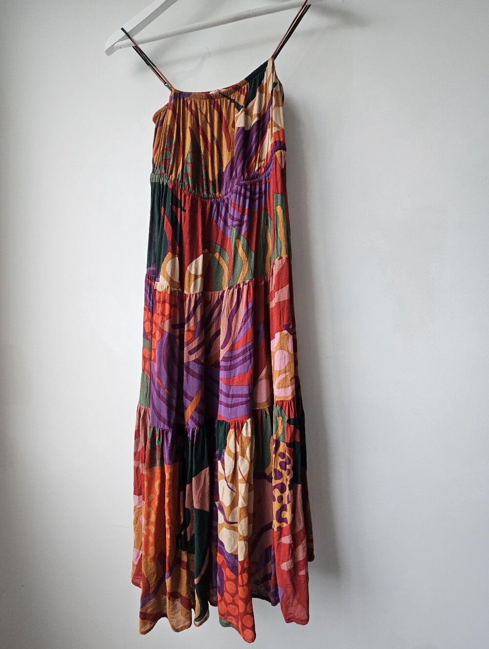 Farm Rio Mixed Colorful Print Embellished Tie Shoulders Knee Lenth Flowey Dress - Picture 3 of 11